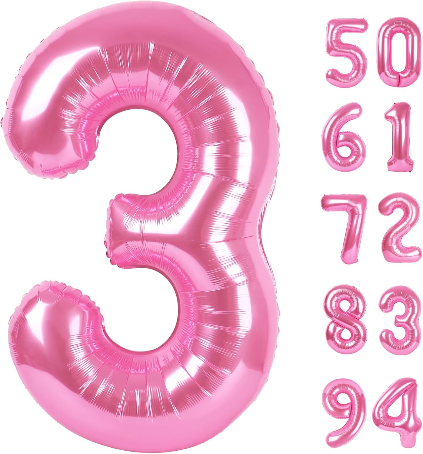 Number 3 Balloon - 40 Inch Pink Birthday Decoration for Kids & Women’s Parties
