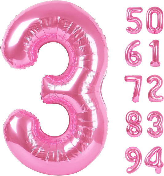 Number 3 Balloon - 40 Inch Pink Birthday Decoration for Kids & Women’s Parties