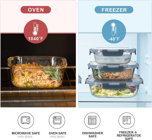 Coccot Glass Food Storage Containers - Airtight Meal Prep Set | 20 Leak-Proof Containers, Microwave & Dishwasher Safe