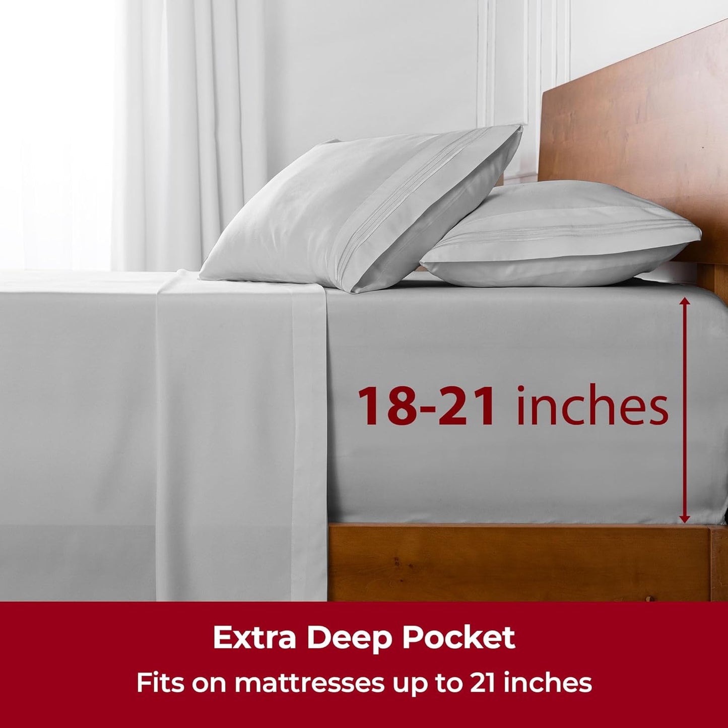 Mellanni California King Sheets - 4 PC Ultra Soft, Cooling Bedding Set - Hotel Luxury, Wrinkle & Fade Resistant (Light Gray)