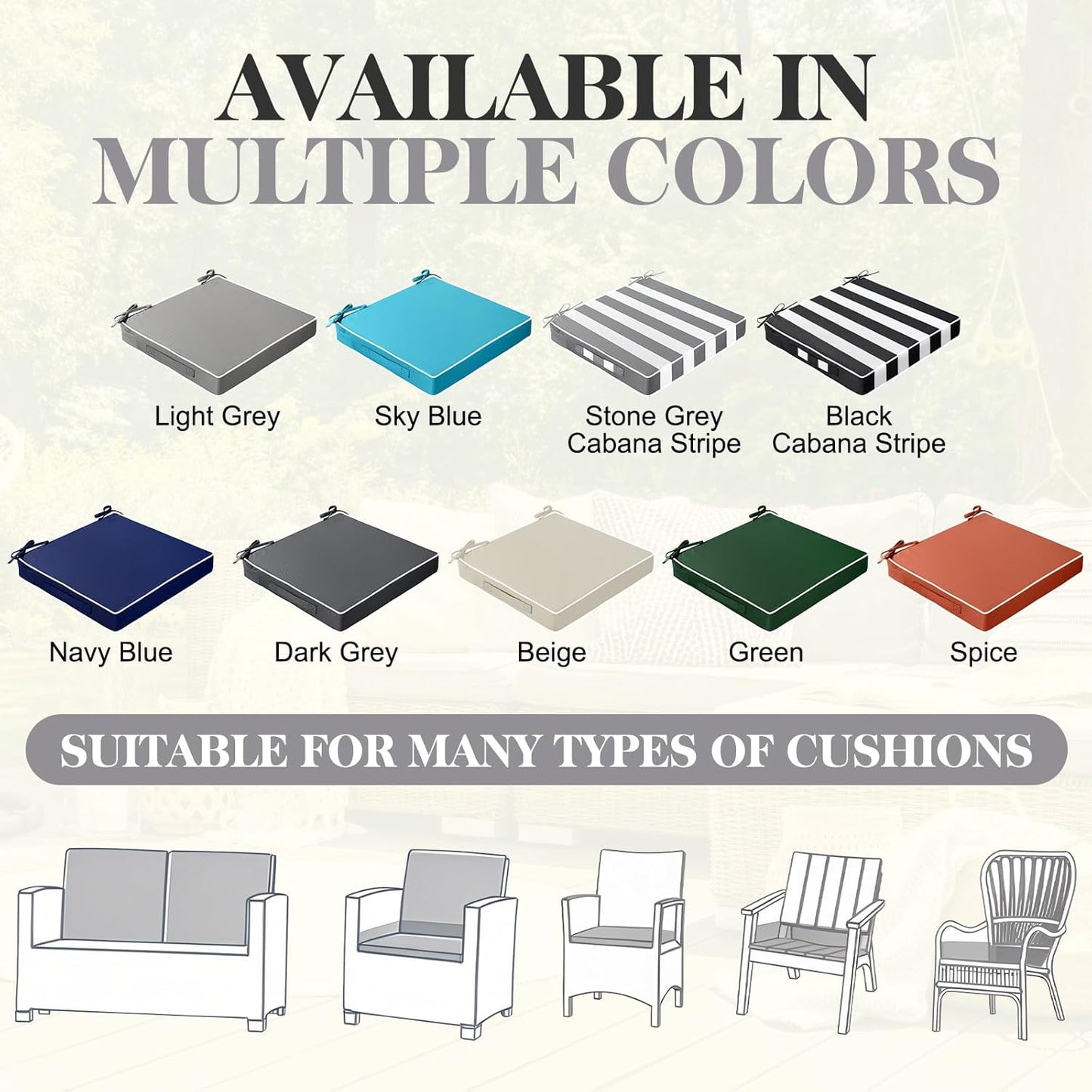 Leinuosen Outdoor Cushion Covers - Waterproof 19'' x 19'' x 3'' Replacement Slipcovers | Light Gray