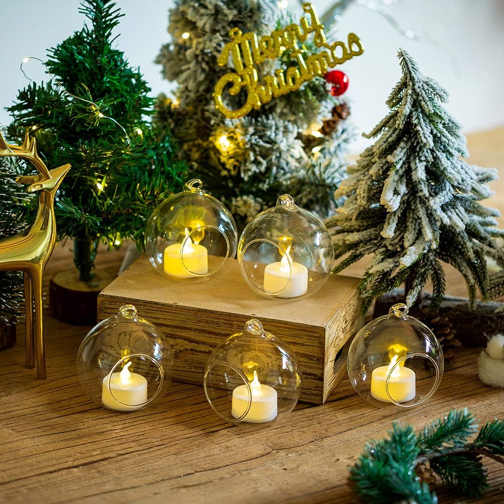 Skiennix 12 Pcs Glass Tealight Holders - 3.15" Hanging Globe Orbs for Air Plants & Candles | Indoor/Outdoor Decor