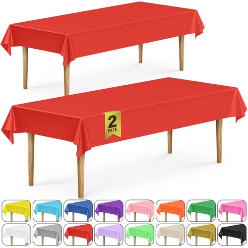 DecorRack 2 Rectangular Tablecloths BPA-Free Plastic, 54 x 108 inch, Dining Table Cloth, Rectangle Table Cover for Parties, Picnic, Camping and Outdoor, Disposable or Reusable, Red (2 Pack)