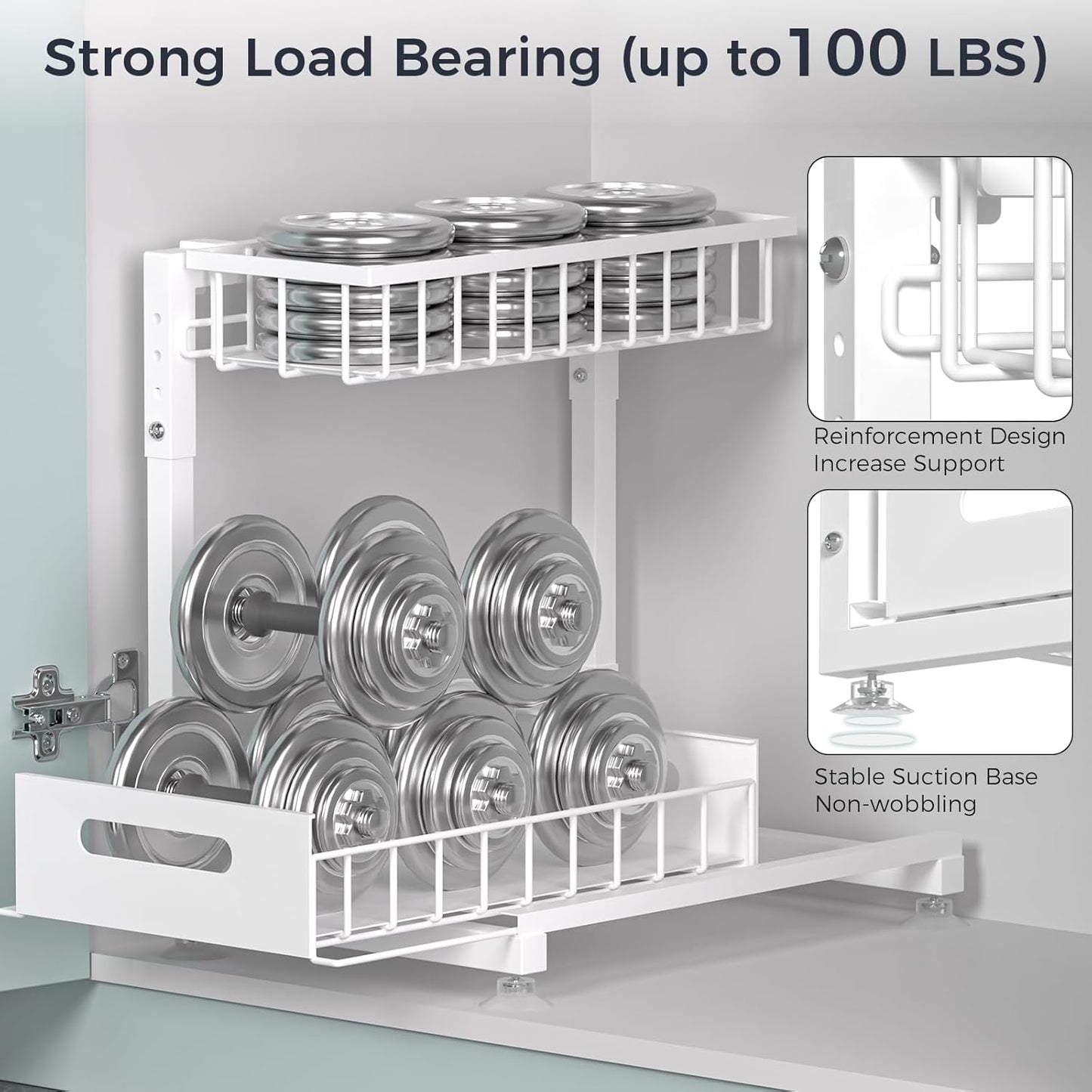 Under Sink Organizer by L-Shaped | 2-Pack 2-Tier Metal Storage with Sliding Drawer - Adjustable Height for Kitchen & Bathroom