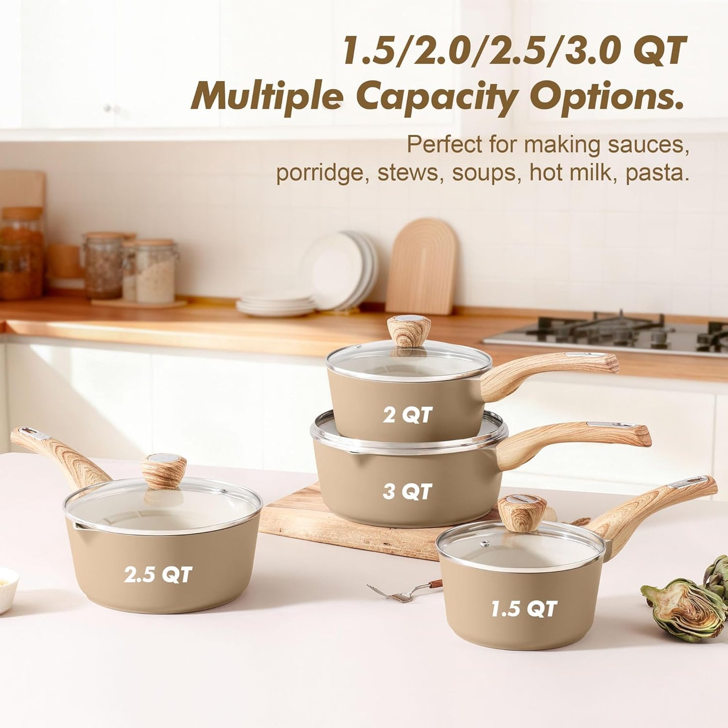 SENSARTE Nonstick Ceramic Saucepan - 1.5 Quart Cooking Pot with Lid & Stay-Cool Handle | PFOA Free