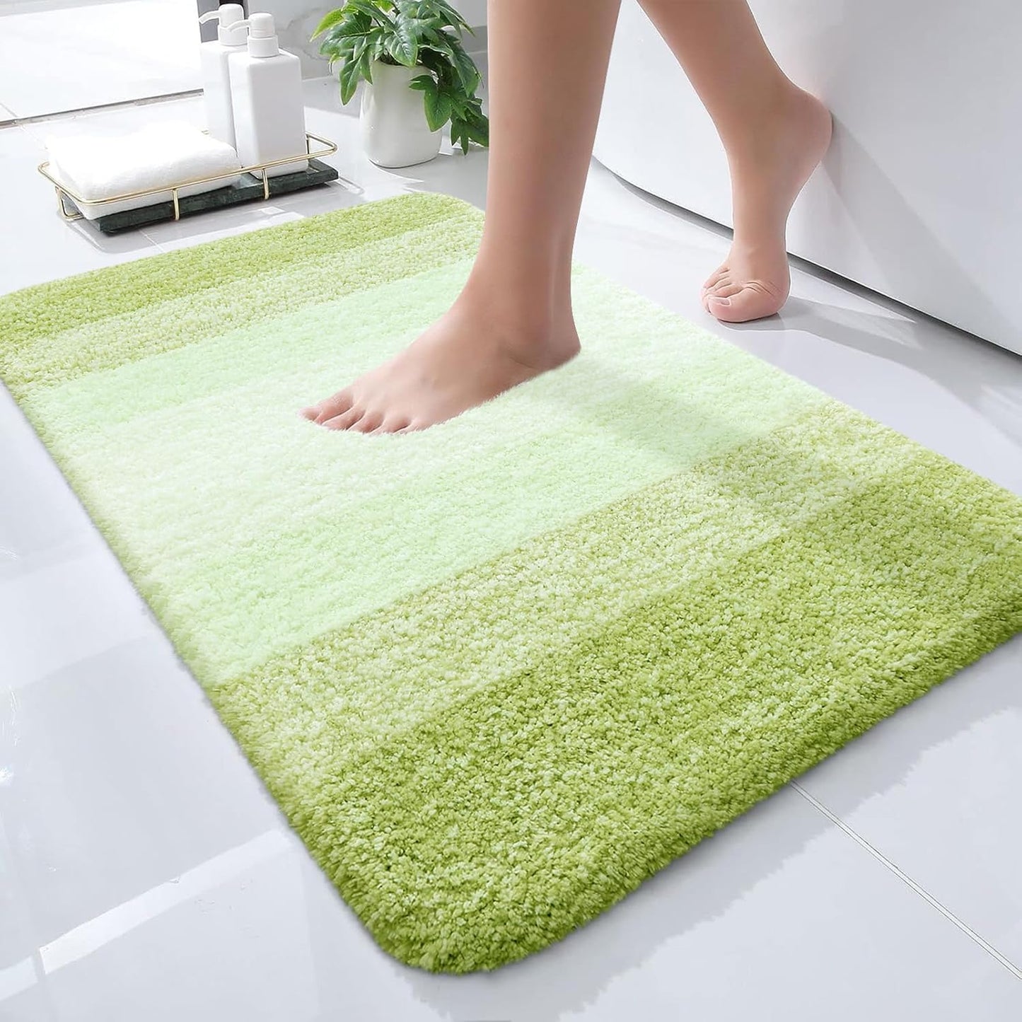 OLANLY Microfiber Bath Rugs - Extra Soft & Absorbent | 24x16 Light Green Quick-Dry Mats