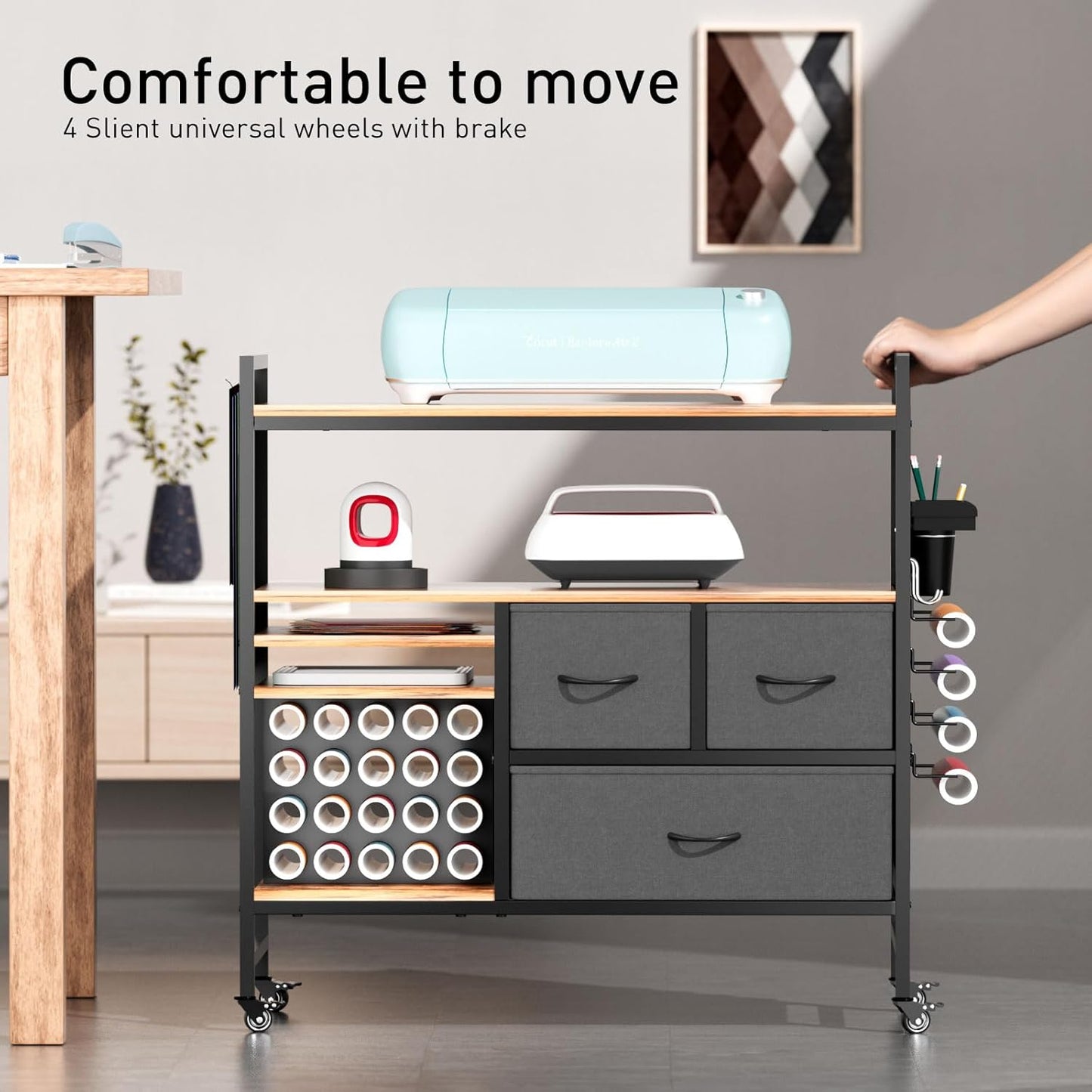 PUNLUXU Vinyl Roll Holder & Craft Organizer - Compatible with Cricut Machines | Rolling Storage Table PU-03