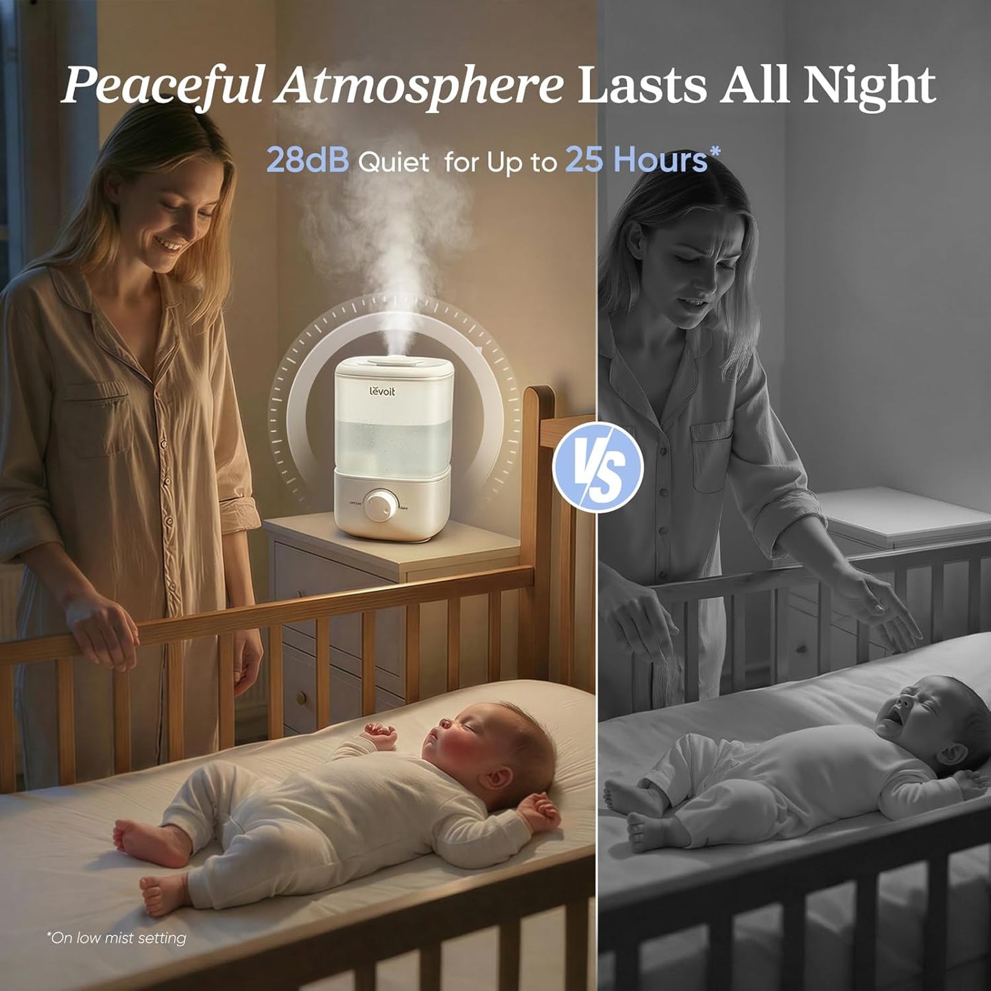 LEVOIT Top Fill Humidifier - 2.5L Quiet Cool Mist for Large Rooms | Easy to Fill & Clean, Auto Shut-off, 25H Runtime