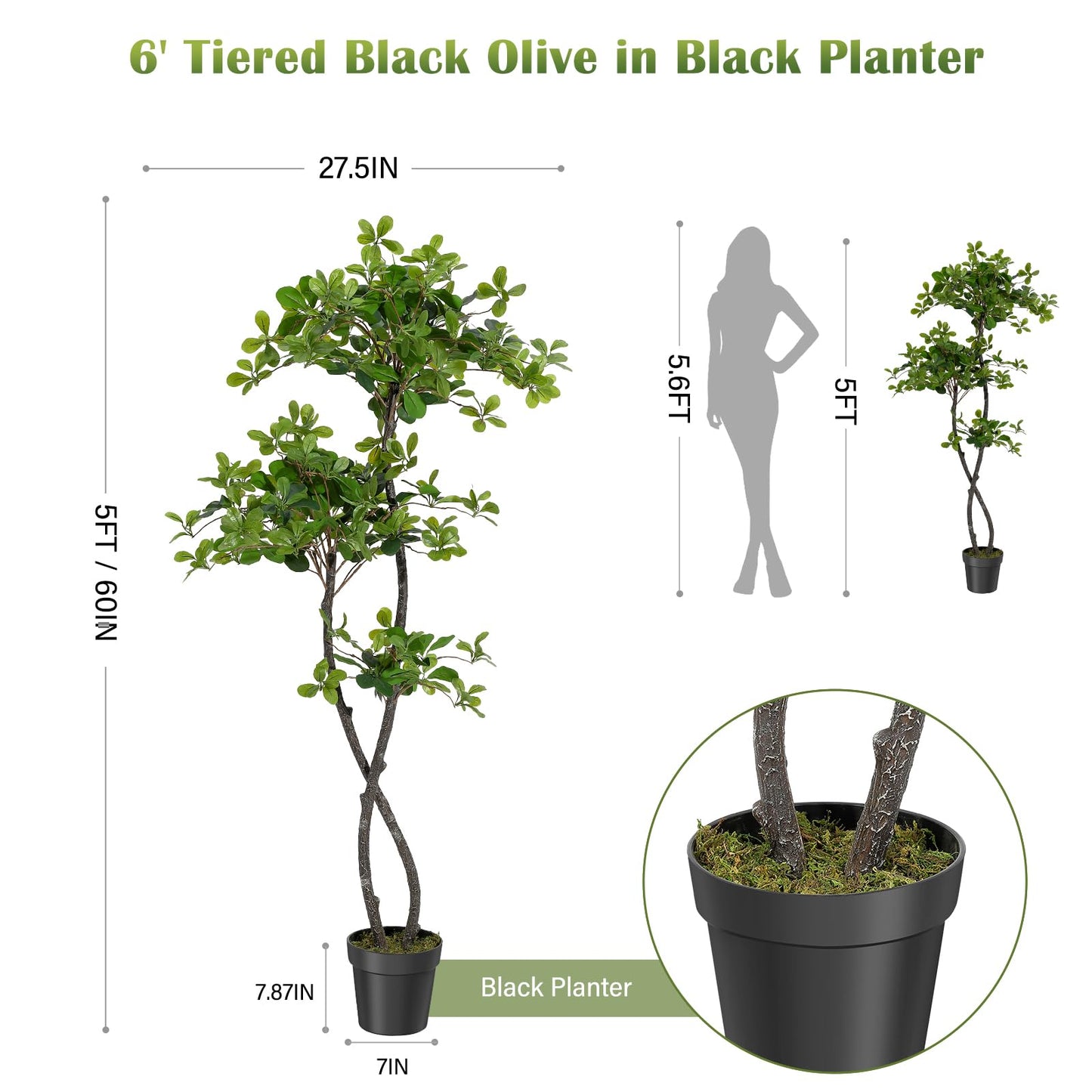 GarveeHome Faux Olive Tree 5ft, Olive Trees Artificial Indoor with White Planter, Artificial Silk Plants with Green Leaves and Big Fruits for Home Office DéCor Living Room Bedroom Stairs Foyer,2 Pack
