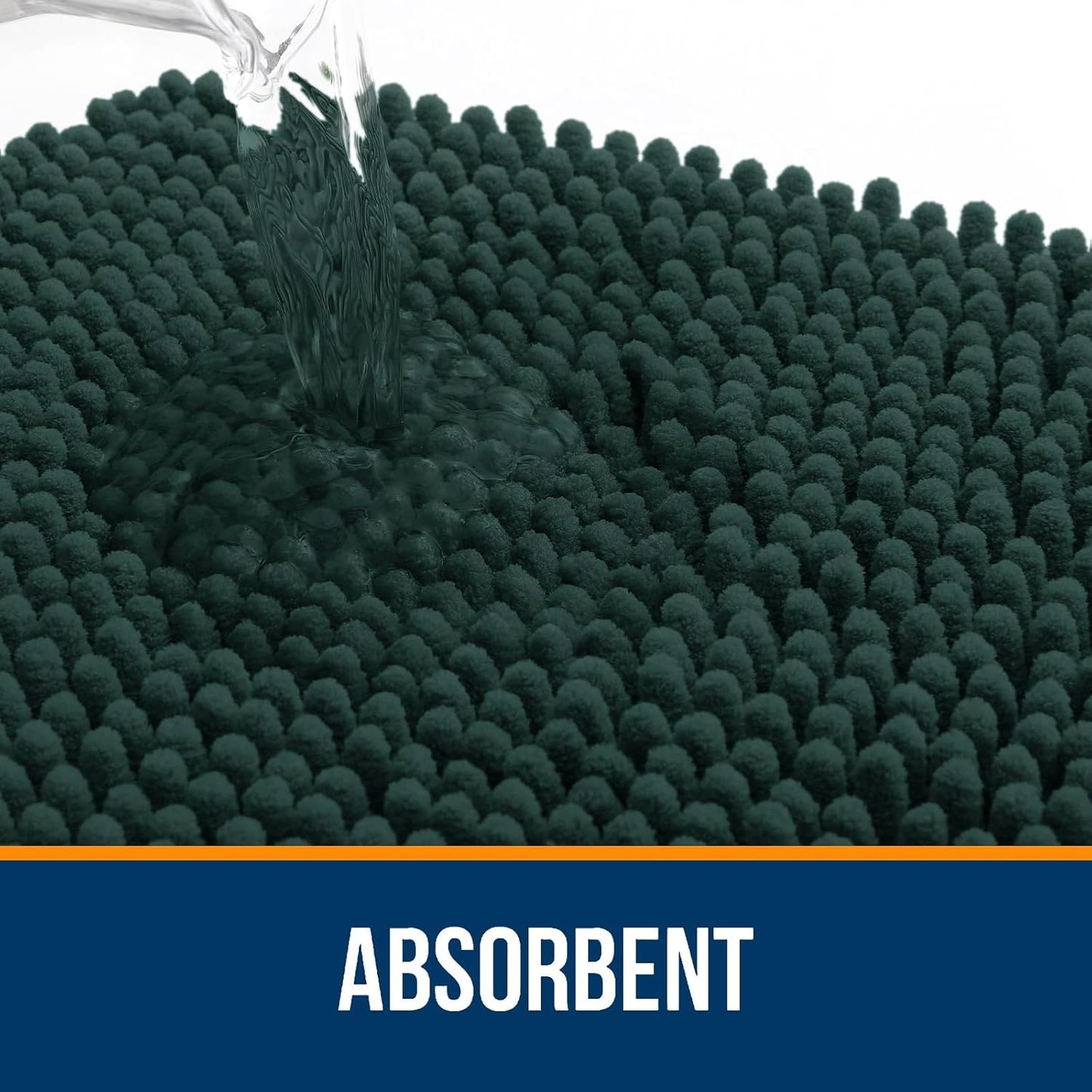 OLANLY Bathroom Runner Rug - Soft Absorbent Chenille with Rubber Backing | Quick Dry, 44x24, Blackish Green