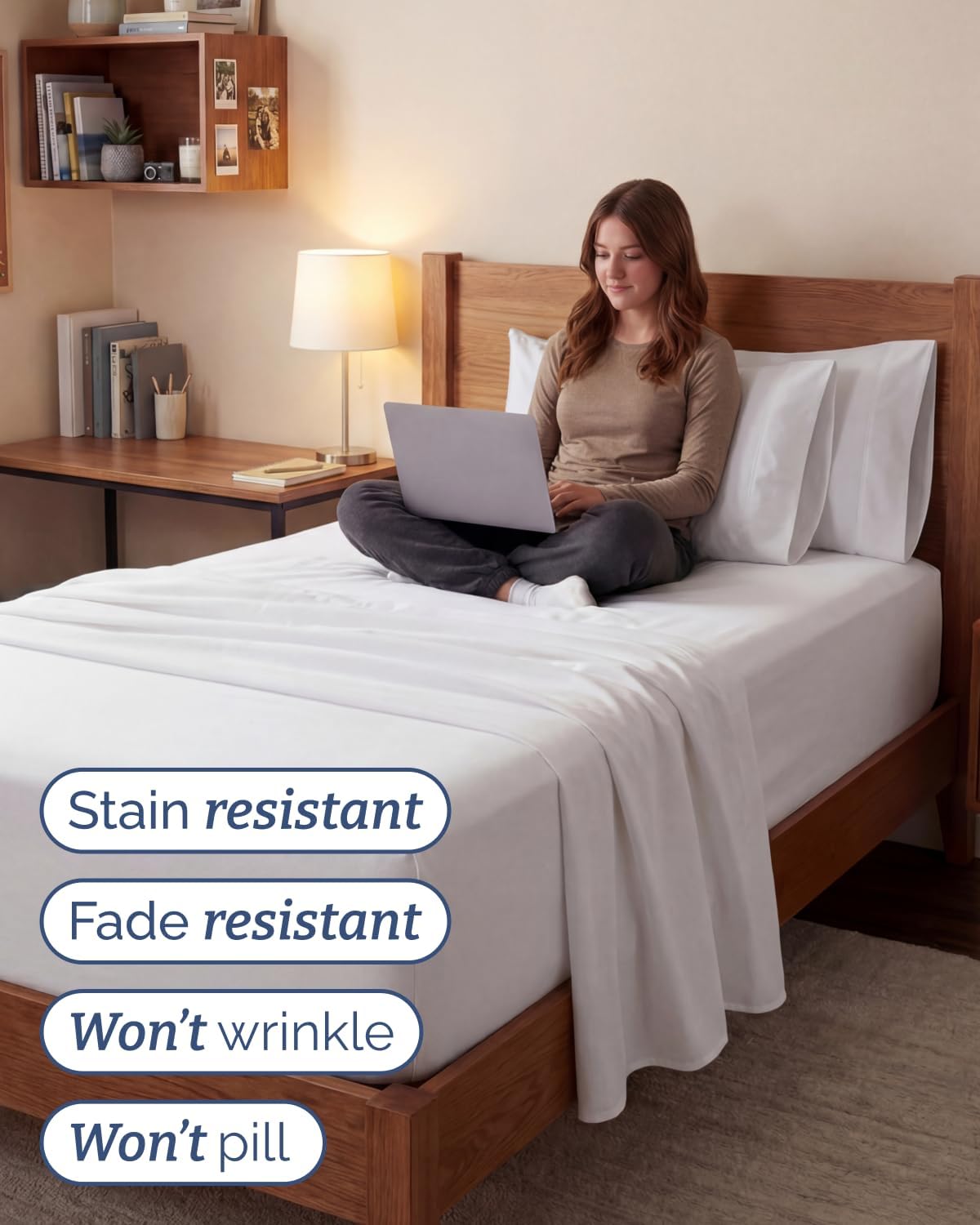 Skiennix Extra Deep Twin XL Sheet Set - 4 Piece Breathable Cooling Bedding - Soft, Wrinkle-Free White