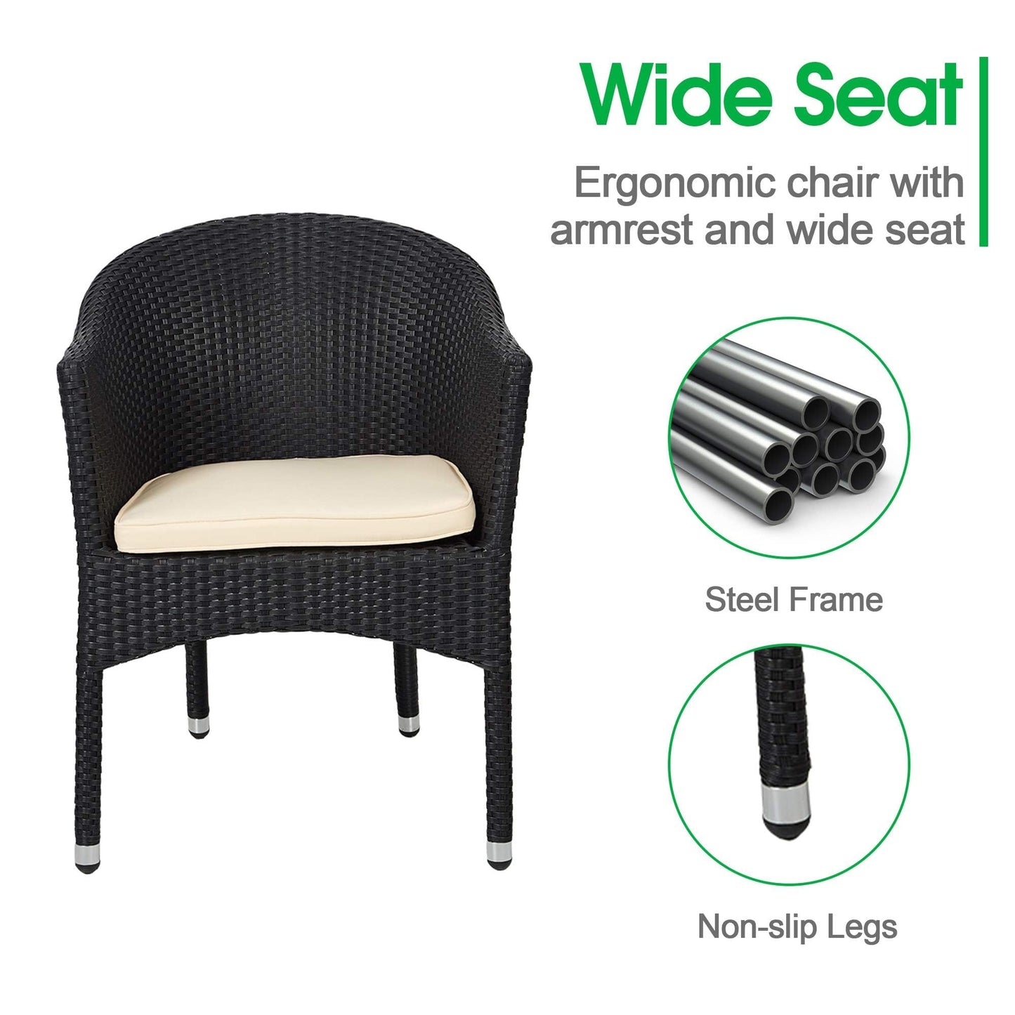 TRY & DO Patio Outdoor Rattan Wicker Dining Chair with Removable Soft Cushion, Indoor Outdoor Rattan Dining Chair for Garden, Balcony, All-Weather Armchair, No Assembly Required, 1 PC(Black)