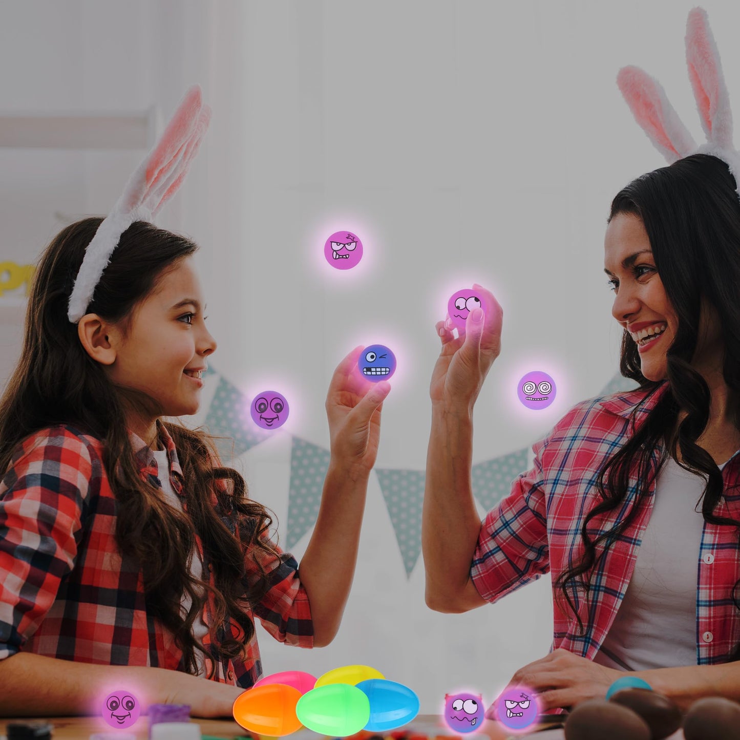 Seeiuua 18Pack Prefilled Easter Eggs with Toys， Easter Glow in The Dark Bouncy Balls Bulk Easter Basket Stuffers Gifts for Kids, Easter Eggs Filled with Toys for Kids Easter Egg Toys