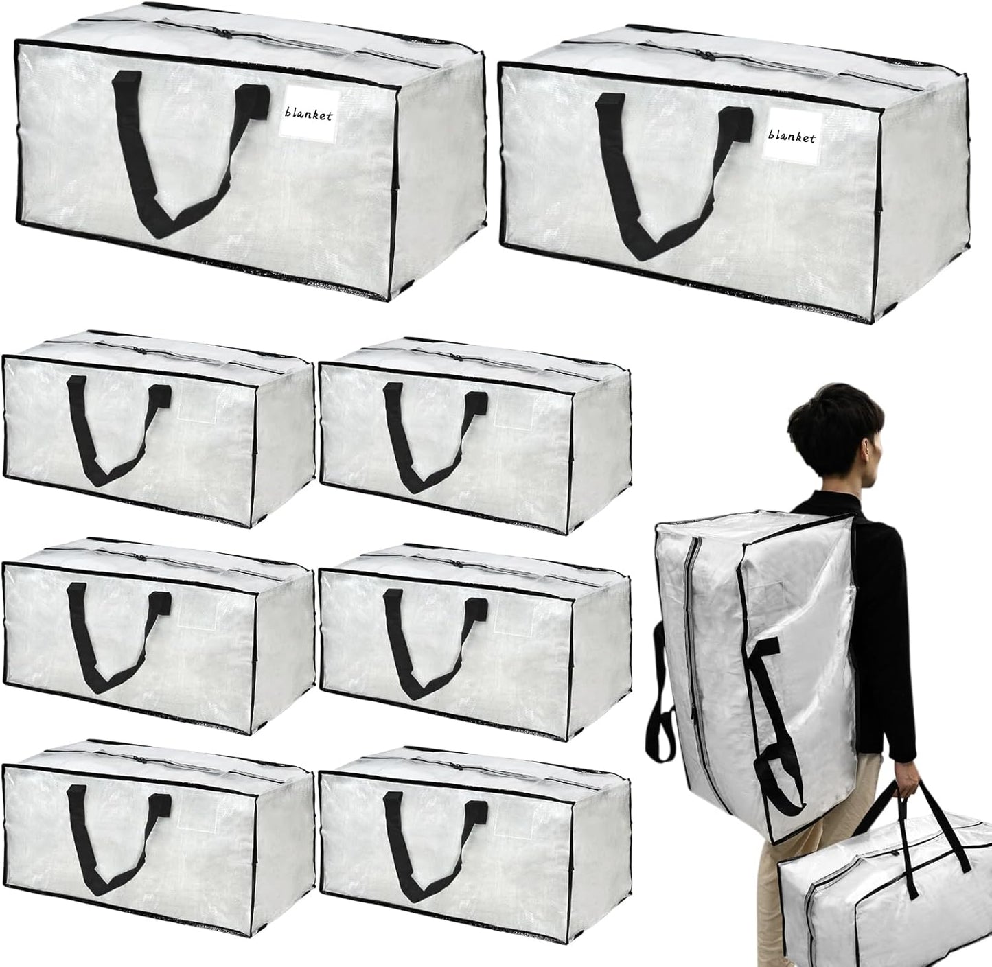 Skiennix Clear Moving Bags - 8 Pack Large Foldable Storage Bags with Handles for Clothes & Bedding
