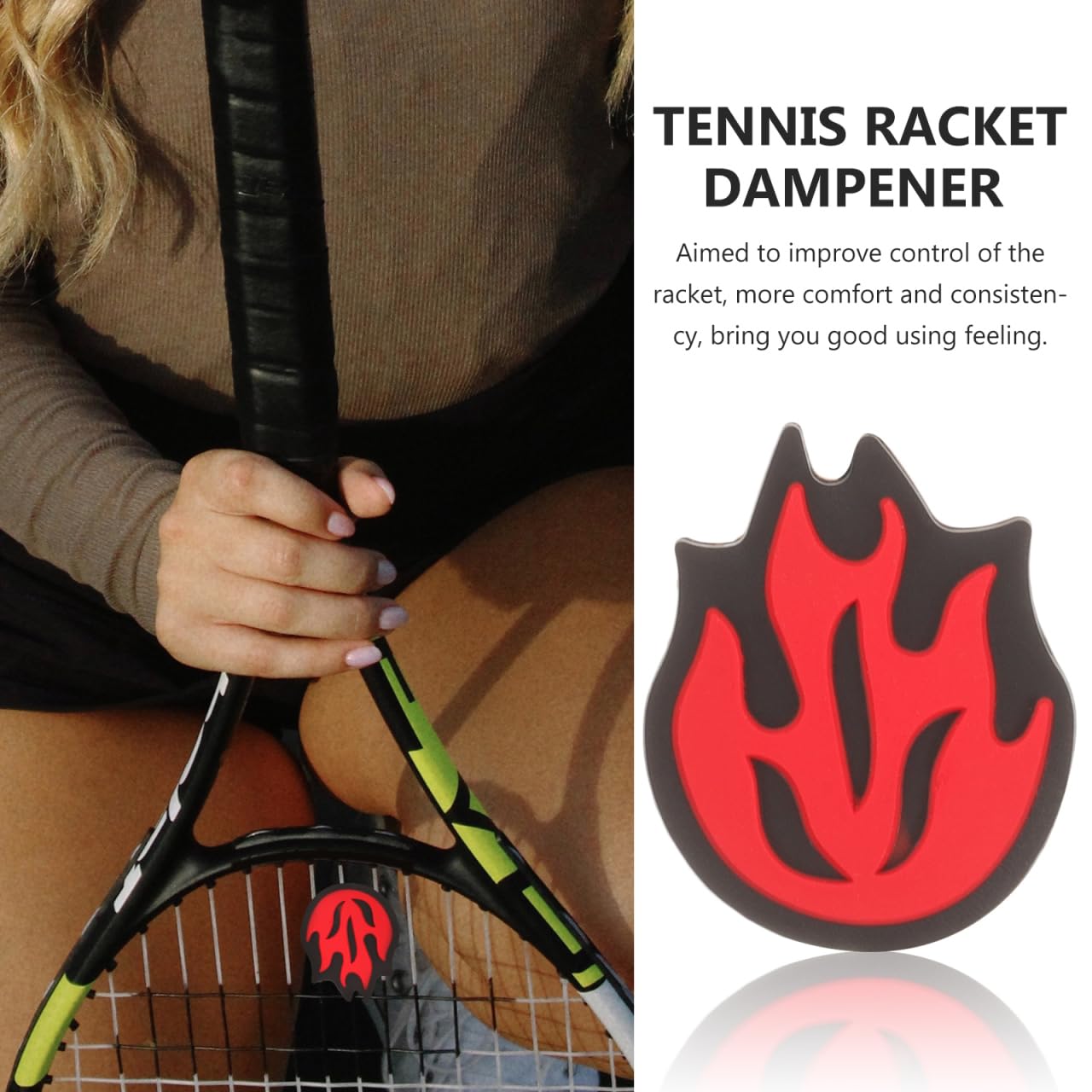 Kisangel Tennis Racket Vibration Dampener, Fire Flame Silicone Shock Absorber Red Tennis Dampners for Enhanced Comfort and Control