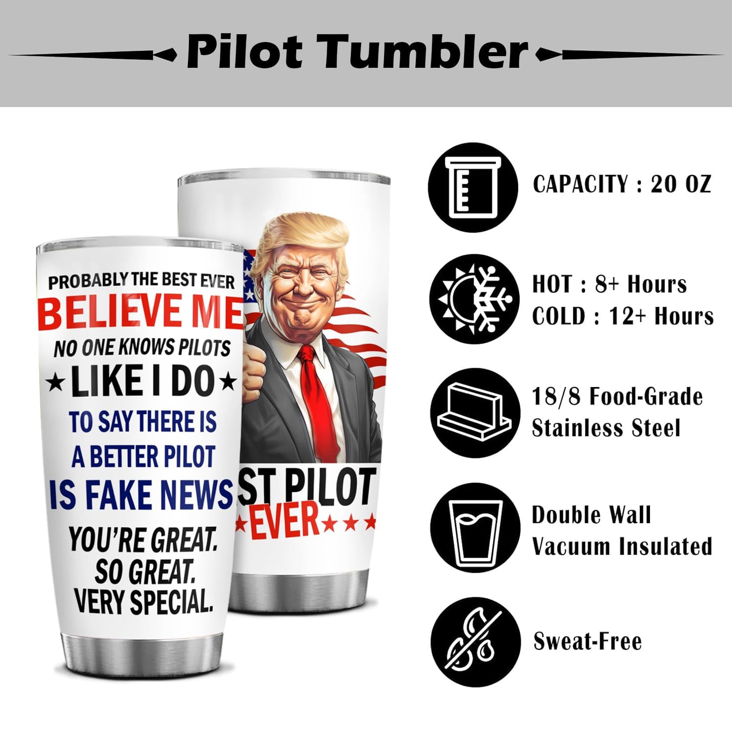 20 oz Tumbler Aviation Gifts | Pilot Accessories for Men, Husband, Boyfriend, Son - Birthday, Christmas, Retirement