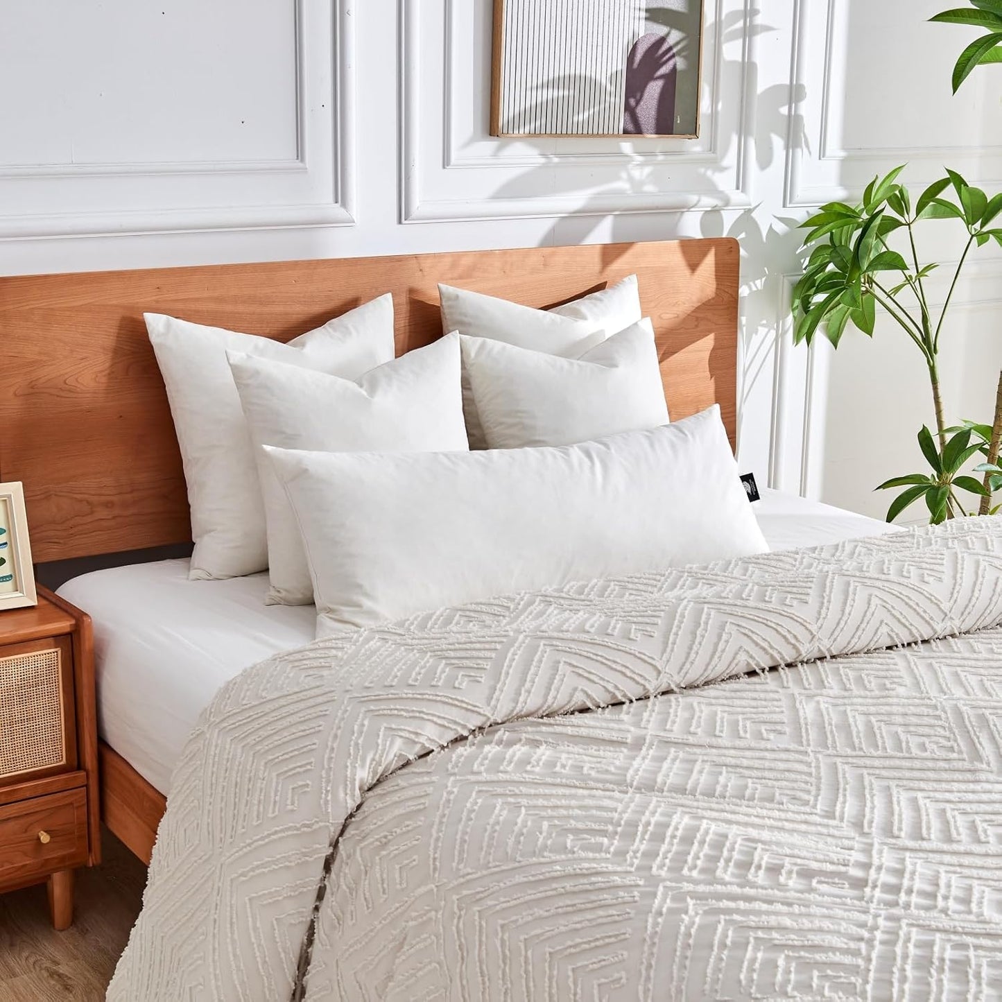 TOPGREEN Lumbar Pillow Insert - 100% Organic Cotton Shell, 14x36 Size, Perfect for Sofa or Bed (White)