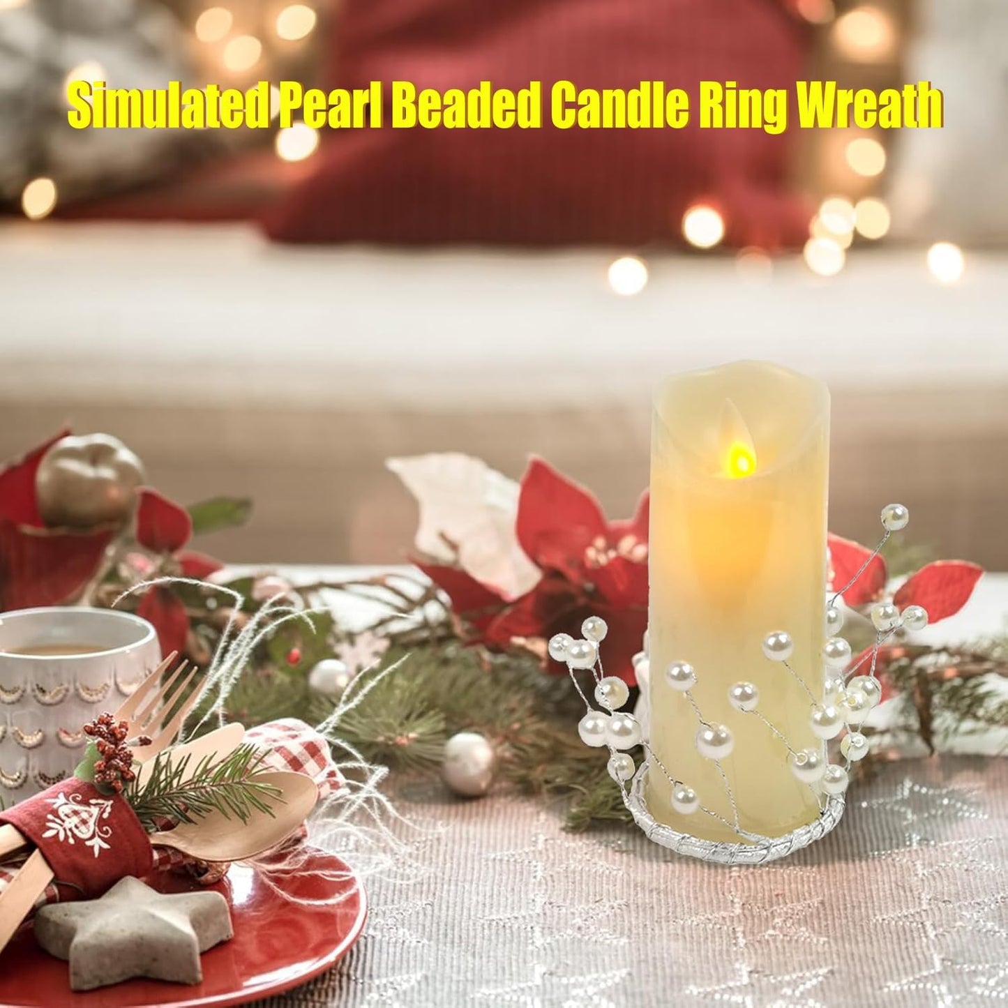 Regine Switzerland Simulated Pearl Beaded Candle Ring Wreath - 2" Diameter Crystal Centerpiece for Home & Wedding Decor