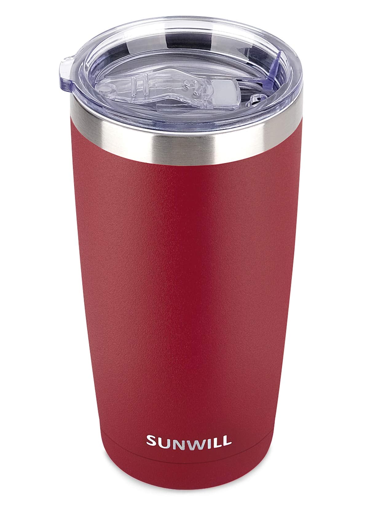 SUNWILL Travel Coffee Tumbler 20 oz, Insulated Mug with Lid, Stainless Steel Cup for Hot and Cold Drinks, Powder Coated Wine Red