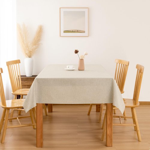 Hiasan Faux Linen Polyester Rectangle Tablecloth - Wrinkle and Stain Resistant Washable Table Cloth for Kitchen Dining Room Holiday Table Cover for Party Dinner, Beige, 54 x 80 Inch