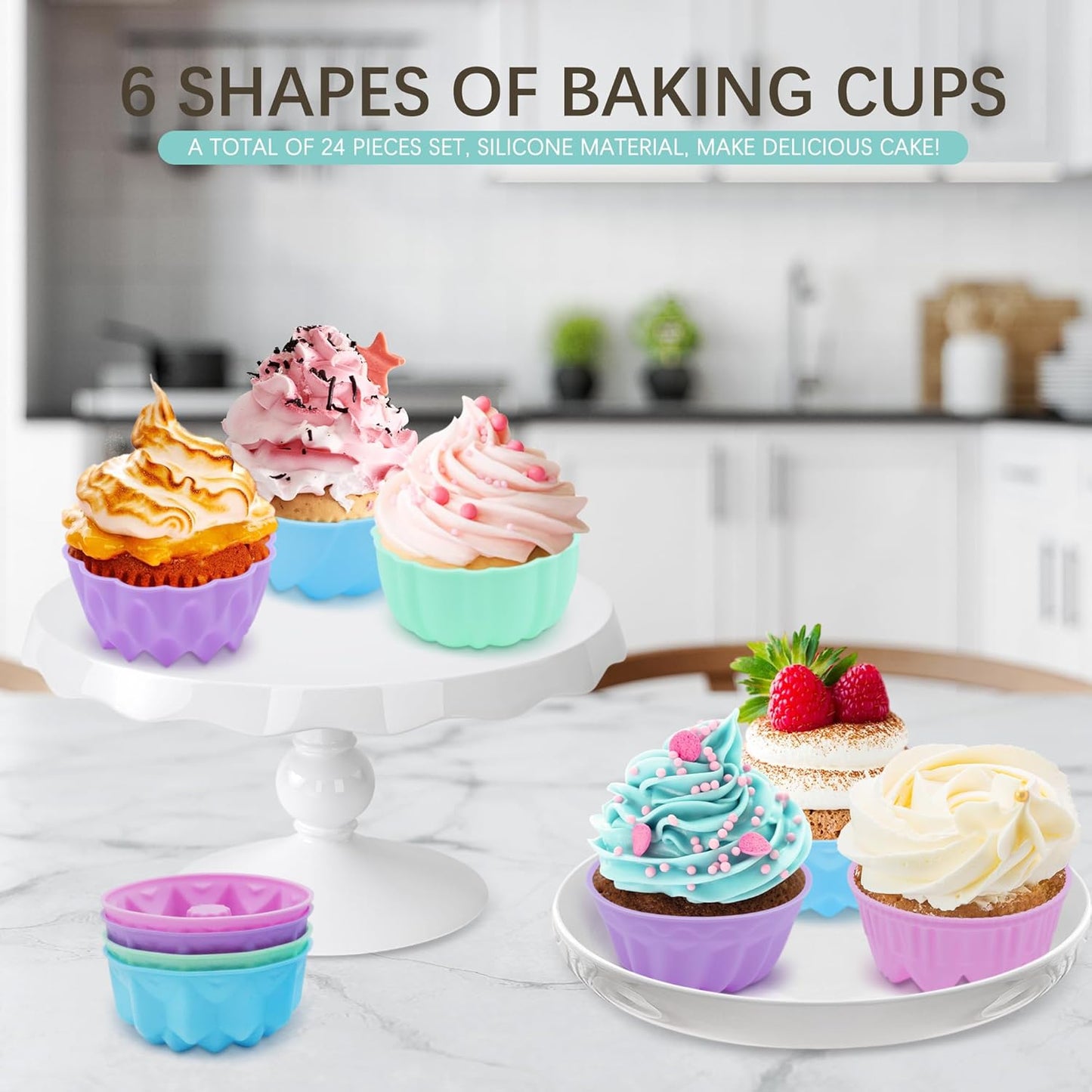 Skiennix 24-Pack Silicone Donut Molds - Nonstick 3-Inch Baking Cups for Muffins, Jello & Bagels | Oven & Dishwasher Safe