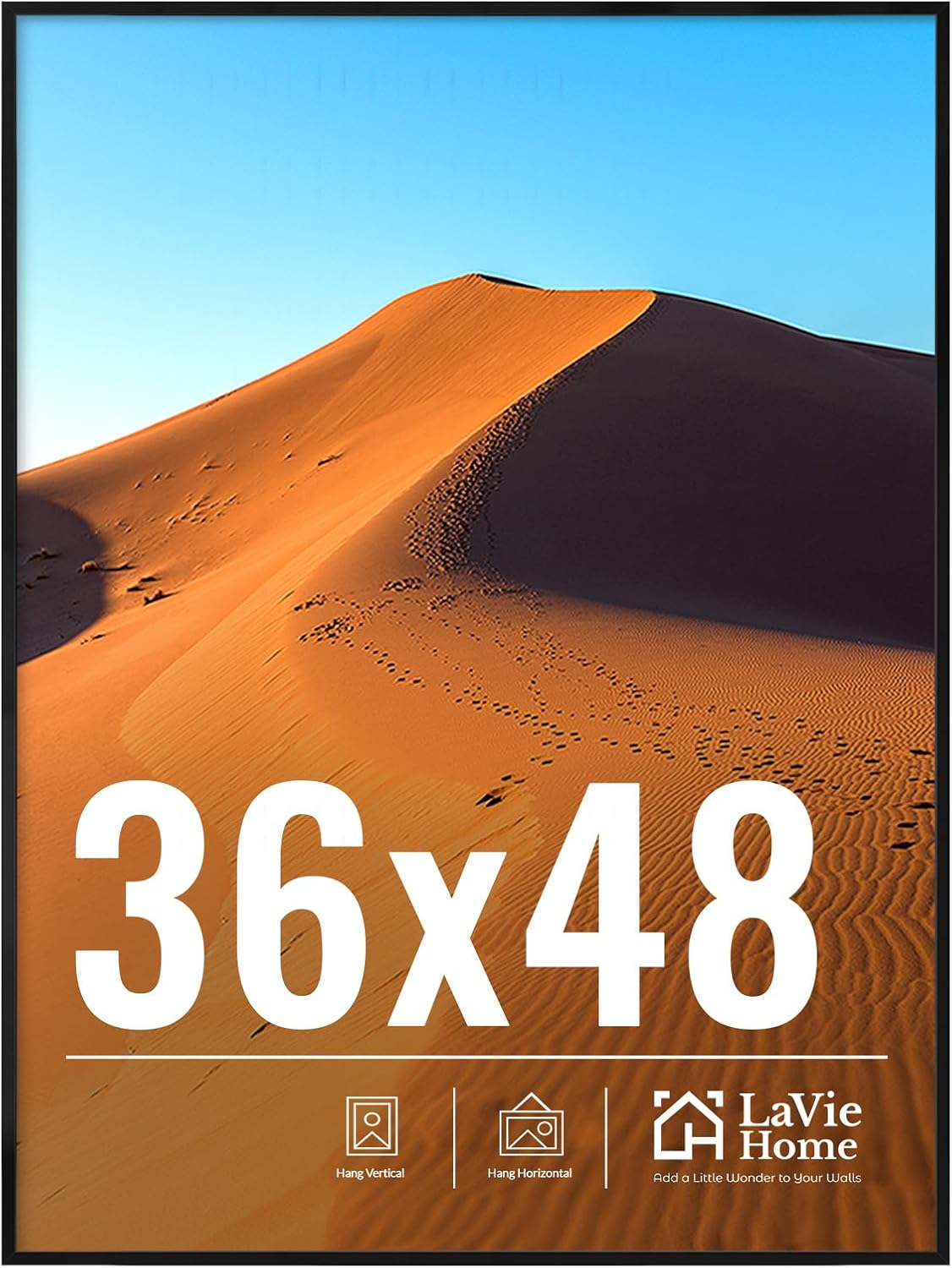 LaVie Home 36x48 Black Picture Frame - HD Plexiglass for Vertical or Horizontal Display | Classic Collection