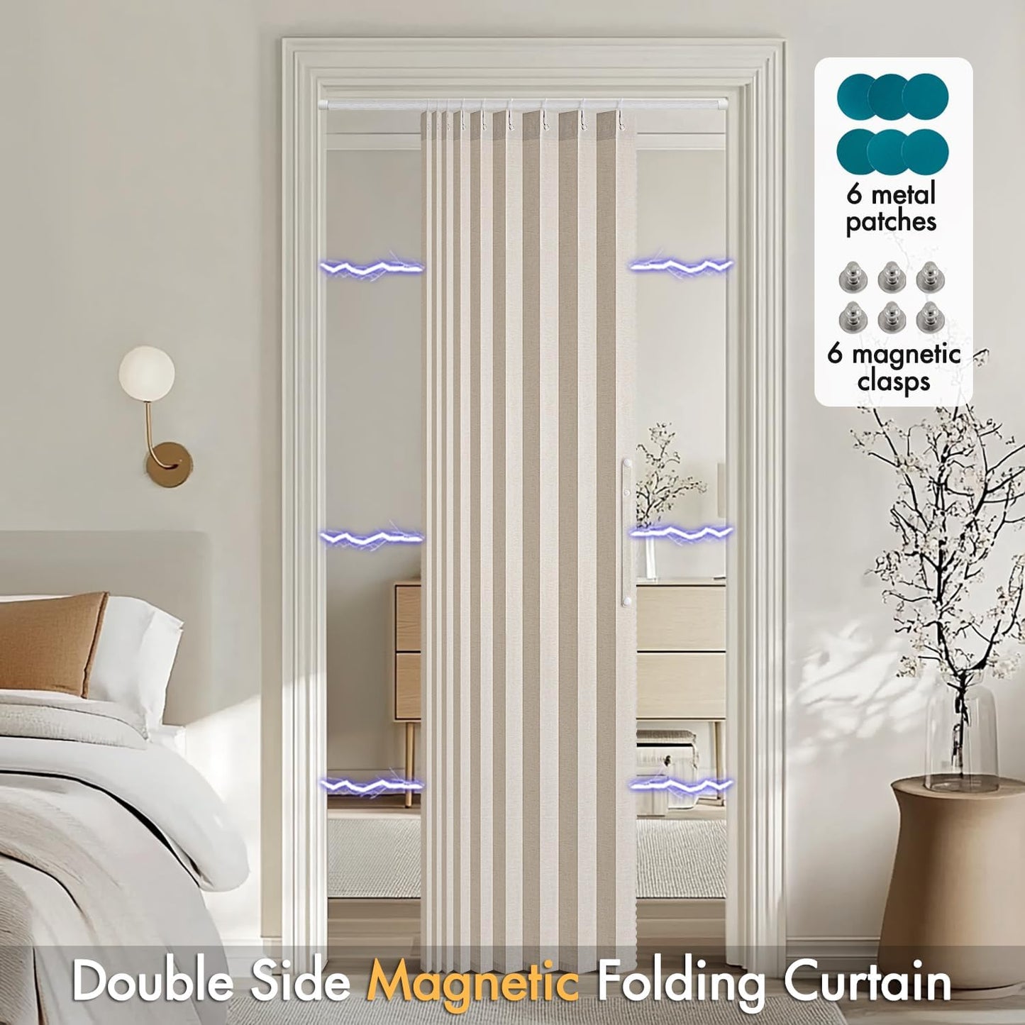 MIULEE Accordion Style Magnetic Folding Door Curtains - Cream Pleated Drapes for Room Dividers | 39" x 78" Panel