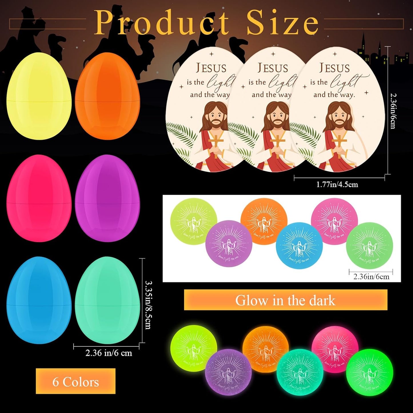 Wettarn 24-Piece Christian Easter Egg Set - Glow in The Dark Jesus Balls & Cards | Perfect for Easter Baskets