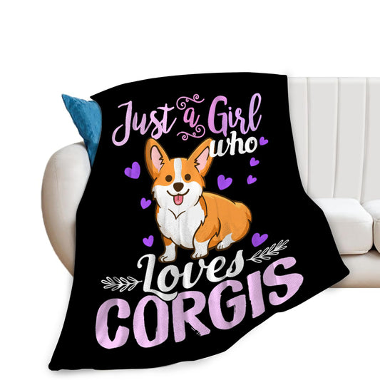 exroozy Just A Girl Who Loves Corgis Throw Blanket Cute Corgi Plush Fleece Soft Cozy Cartoon Corgi Gifts Blanket for Corgi Lovers Kids Girls Adults Couch Bed Chair Office Dorm Decor 40''X50''