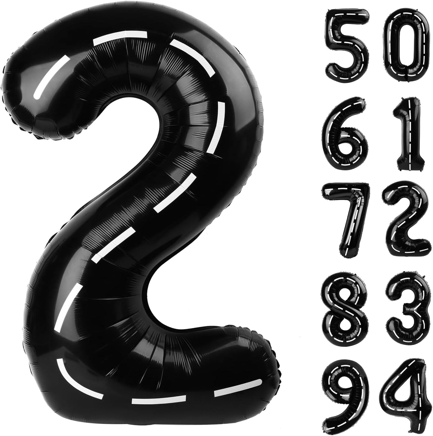 Race Car 2 Balloon - 40 Inch Black Number 2 Balloon for Birthday Party Decorations