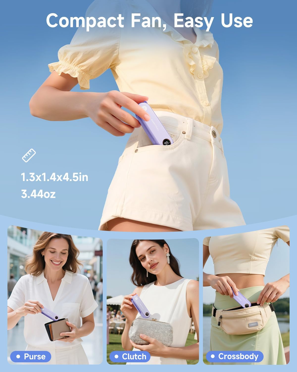 Sweetfull Portable Handheld Mini Fan - 3-in-1 USB Rechargeable Fan & Flashlight for Travel | Compact & Cute Design