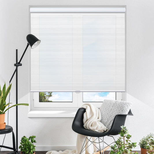 Honeycomb Cellular Shades Cordless Light Filtering for Windows Inside & Outside Mount, 28x64 inch, White(Light Filtering)