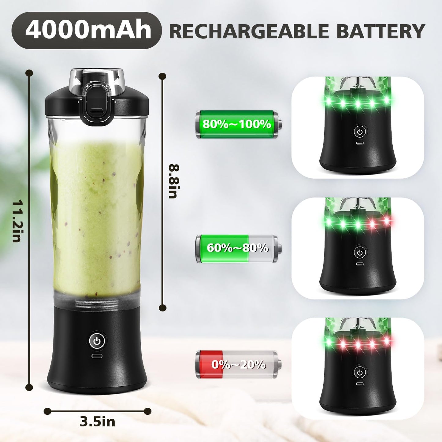Skiennix Portable Blender - 20 OZ Personal Juicer for Shakes & Smoothies | USB-C Rechargeable, Travel-Friendly