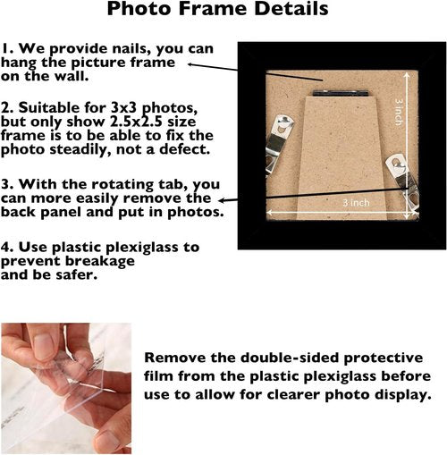 JCJMY 3x3 Picture Frame - Black Square Photo Frame with Shatter-Resistant Plexiglass | Sturdy Tabletop Display