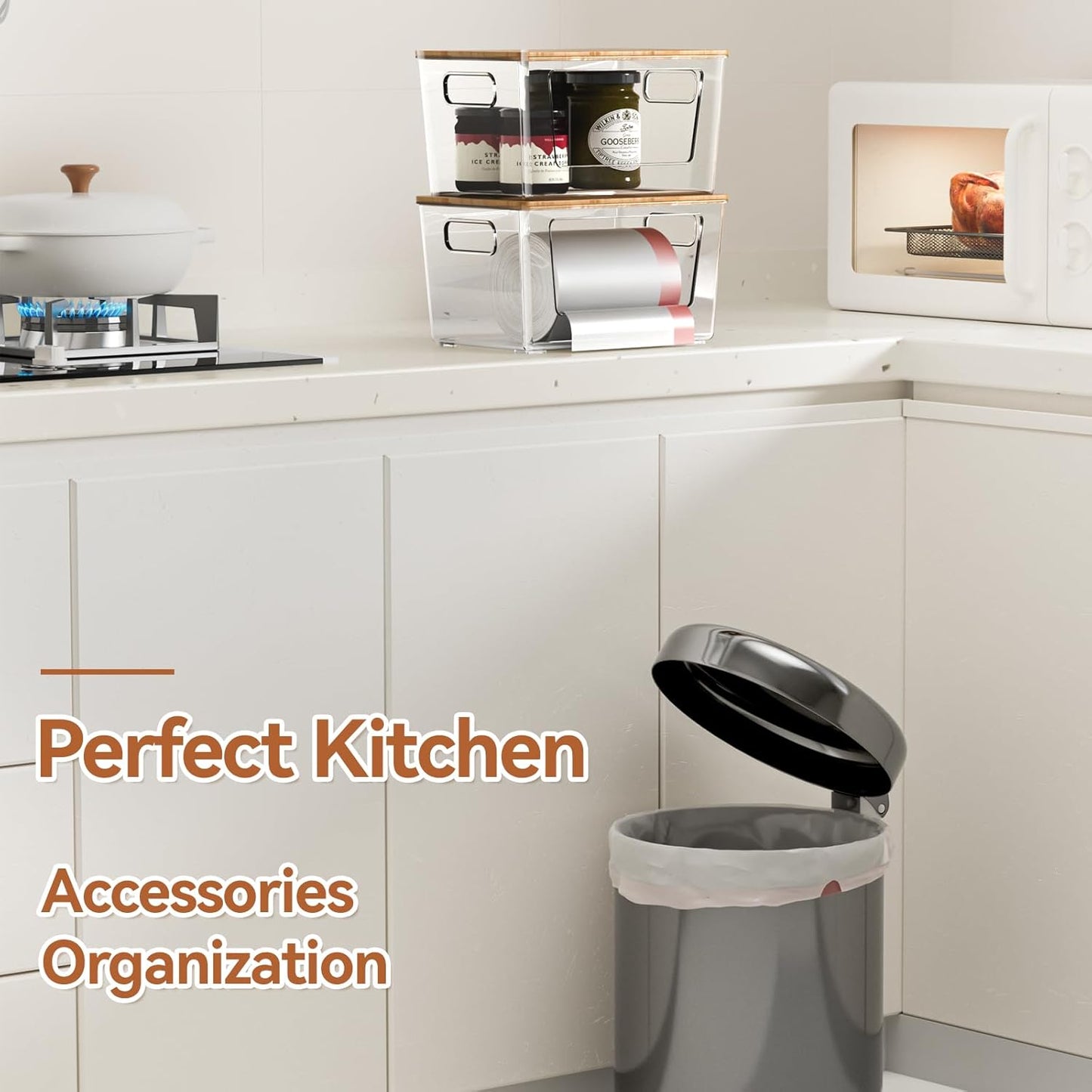 Spospo Trash Bag Holder - Extra Large Bamboo Lid Dispenser for Kitchen & Laundry Room Organization