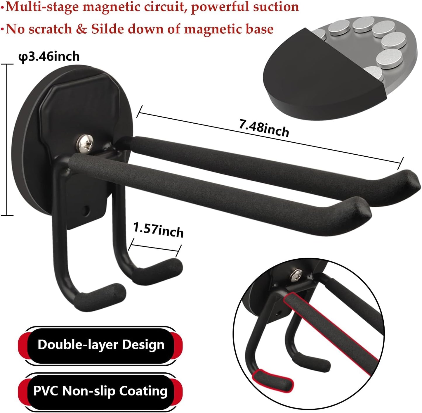 ULIBERMAGNET Heavy Duty Magnetic Hooks - Double Layer Storage Solution for Tools & Cables | 2-Pack, 3.46 Inch