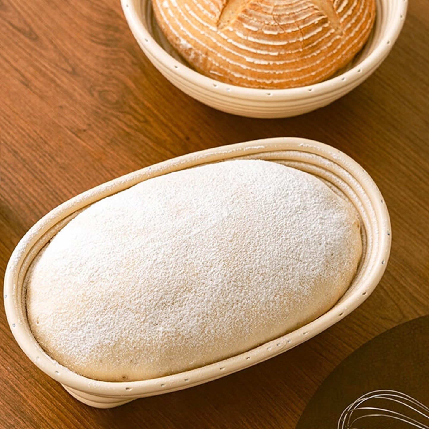 Panumly Bread Proofing Basket Set of 2, 10 inch Oval Sourdough Proofing Bowls with Liners, Handmade Rattan Baskets for Bread Making Baking Fermentation