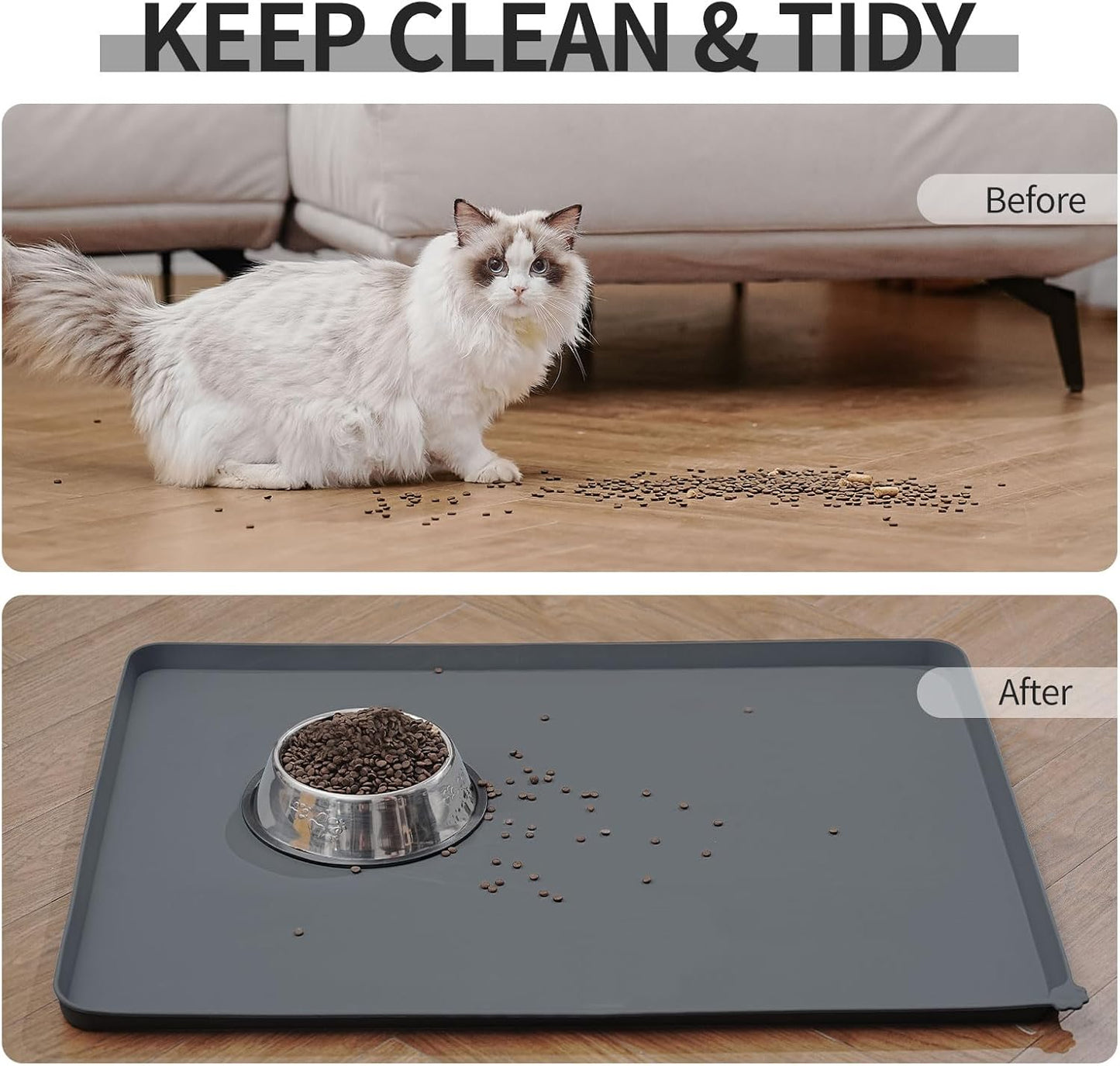 Reopet Waterproof Pet Feeding Mat - Non-Slip Silicone Design with High Raised Edges | Protects Floors from Spills
