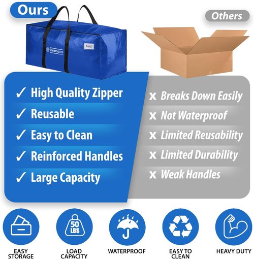 ClearSpace Heavy Duty Moving Bags - Large Storage Bags with Backpack Straps & Zippers | 8 Pack for Moving & Travel