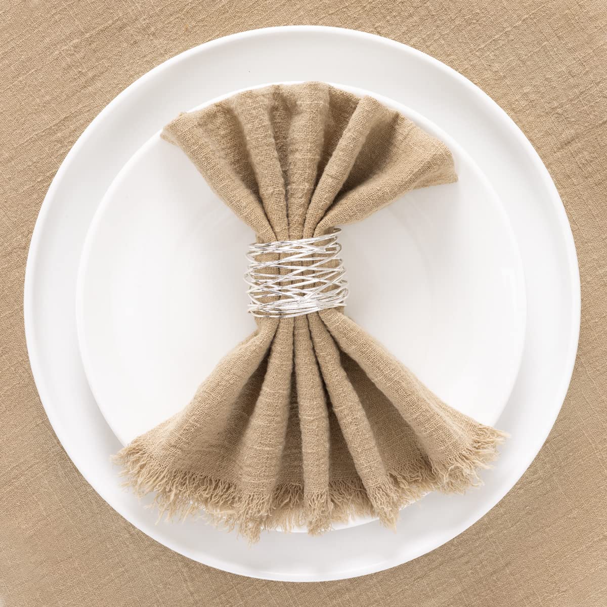 Socomi Set of 6 Linen Napkins Caramel Easter Spring Cloth Napkins Washable Cotton Dinner Napkins Fringe 17"x17" for Wedding Party Bridal Baby Shower Birthday Table Decorations
