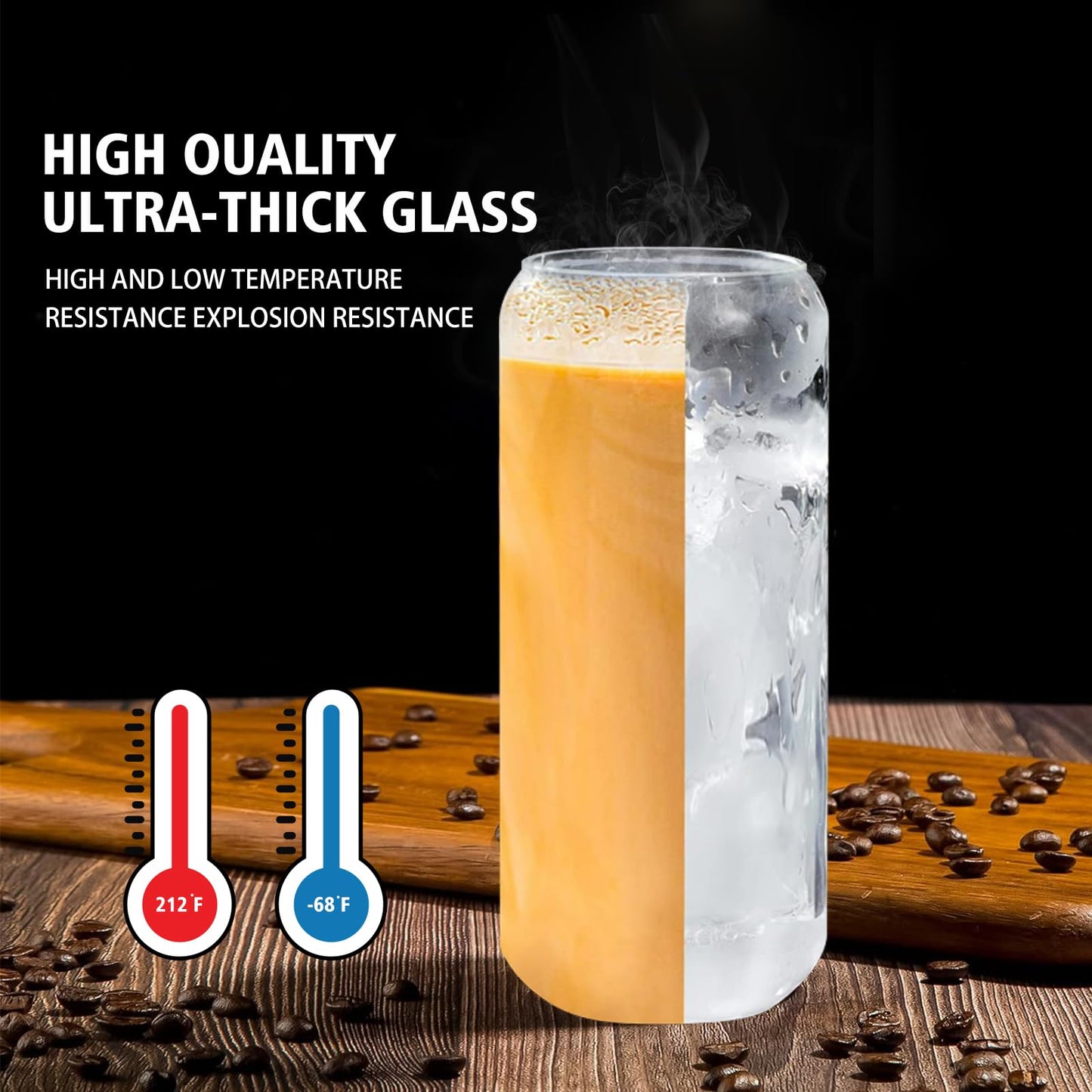 DAMCONME 20 Oz Glass Cups with Lids and Straws 1Pcs,Glass Cup with Bamboo Lid for Iced Coffee,Smoothie,Beer,Cocktail,Whiskey,Soda - 20 Oz Glass Tumbler with 2 Straws,1 Brush,Grey