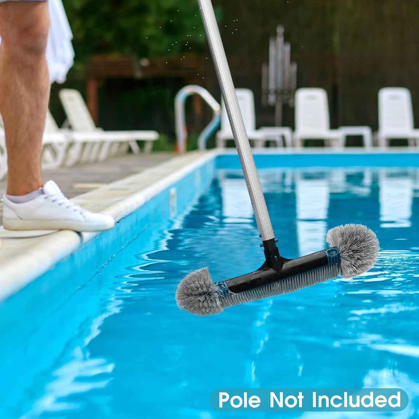 Skiennix 20'' Pool Brush Head - Detachable Cleaning Brush with Durable Nylon Bristles | EZ Clip Aluminum Handle for Quick Pool Maintenance