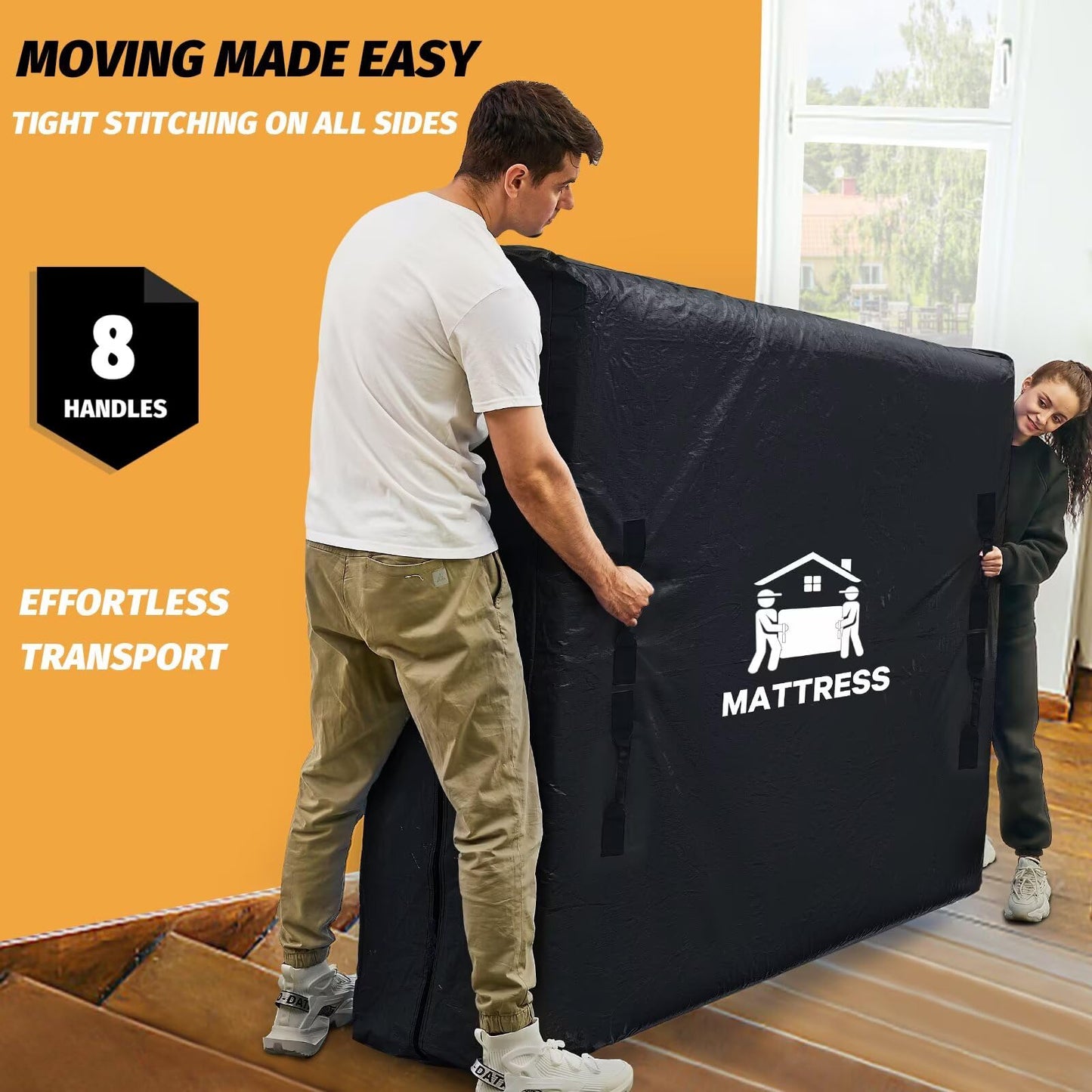 Mattress Bags for Moving, BETU Mattress Protector Waterproof Mattress Cover Queen Size Storage Bags with 8 Heavy-Duty Handles and Zipper for Bed Extra Thick Large Reusable (82"x62"x15" Black)
