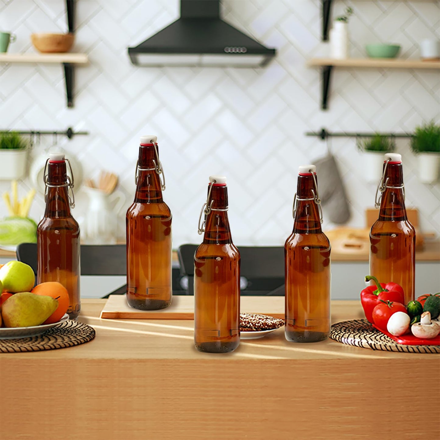 Zelomithe 16oz Amber Glass Bottles with Airtight Rubber Seal Flip Caps (10 Pack),Swing Top Glass Bottles for Home Brewing, Kombucha, Beverages, Oil, Vinegar, Vanilla Extract,Water, Soda, Kefir