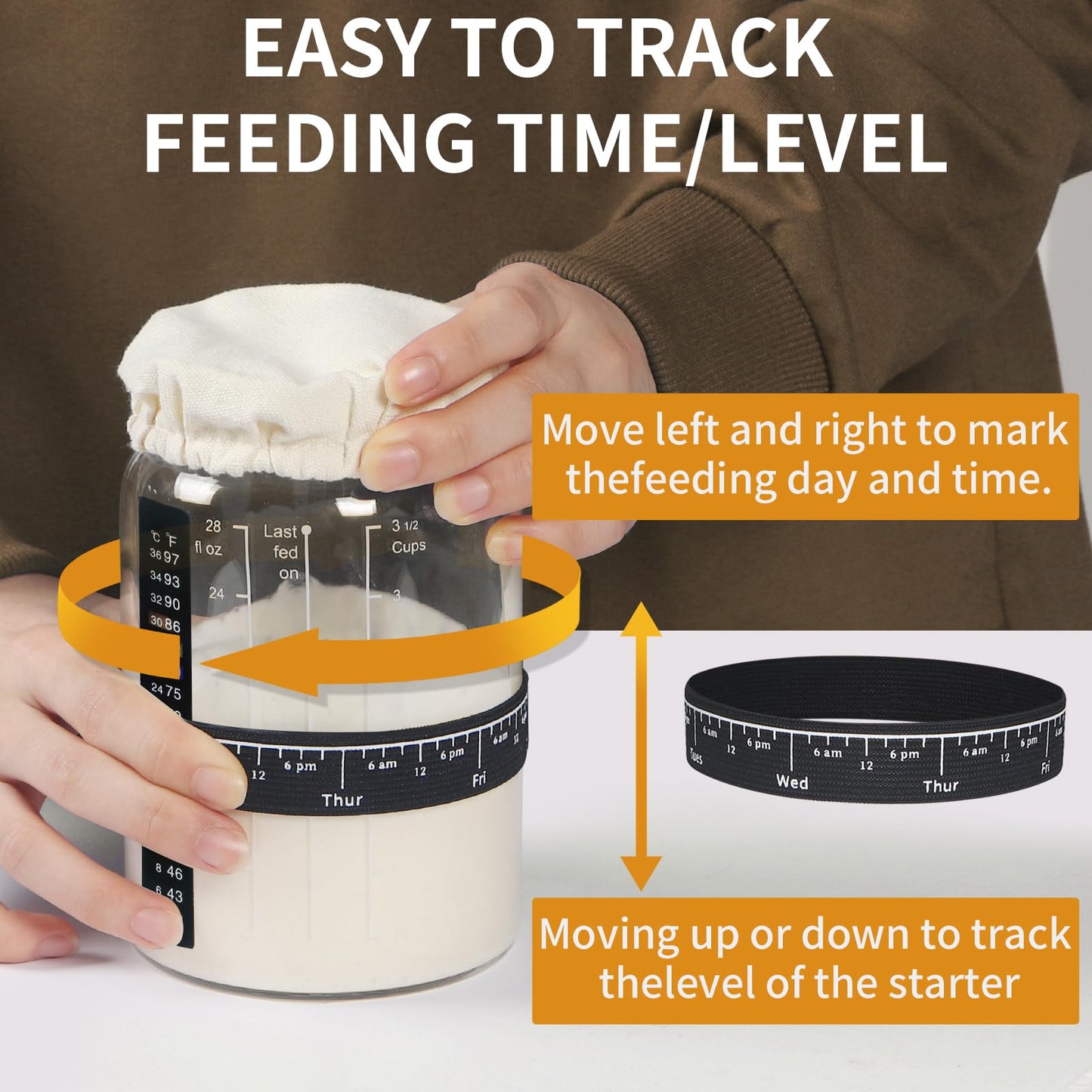 Sourdough Starter Jar Glass, 34 Oz DIY Wide-mouth Pro Sourdough Starter Jar Kit with Acacia Spatula, Cholkboard Sign, Thermometer, Feeding Band, cloth cover, Reusable Sourdough Bread Baking Supplies.