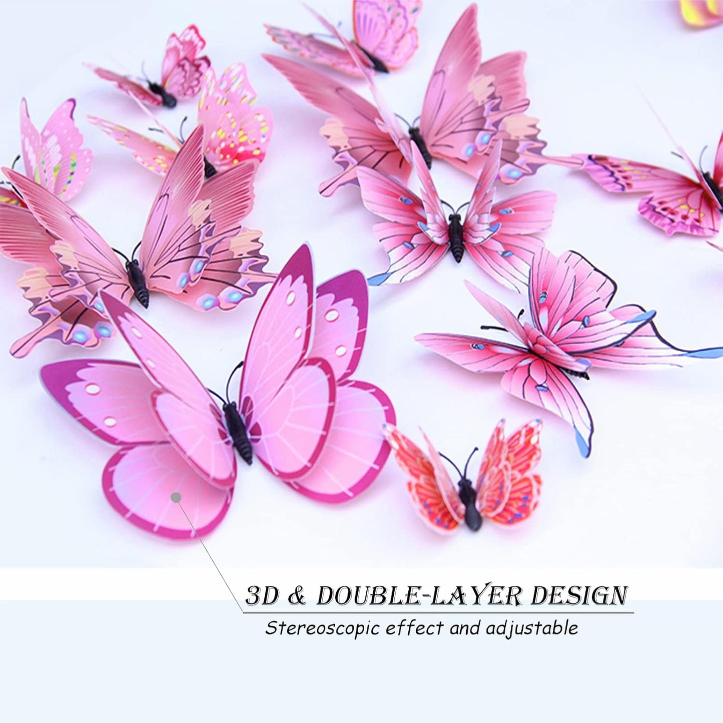 OPSEAM 3D Butterfly Wall Decor - 48 PCS Magnetic Stickers for Party Decorations (Pink)