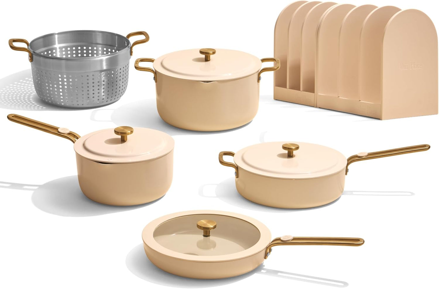 Our Place 11-Piece Cookware Set - Nonstick Ceramic Fry Pan, Saucepan & Stock Pot | Oven Safe to 450°F | Cream