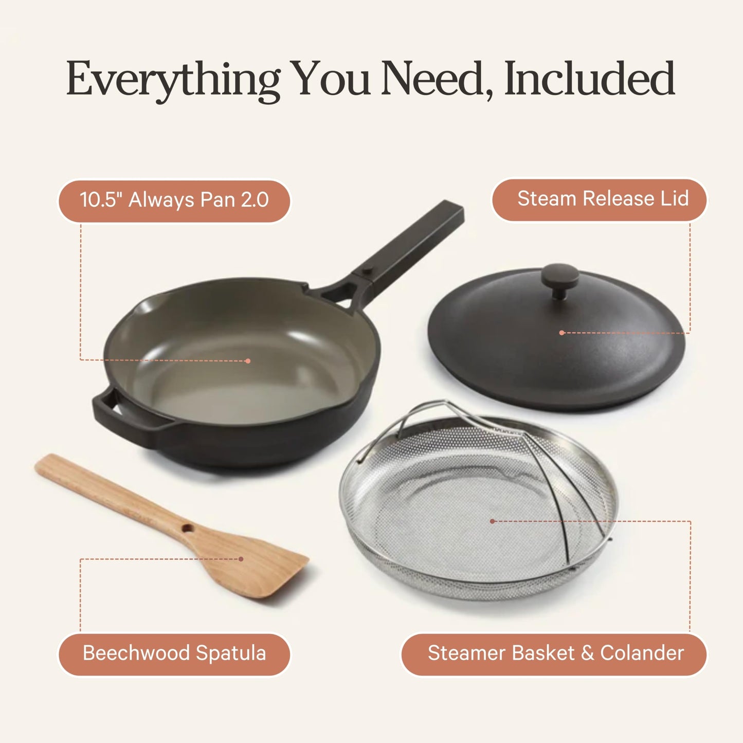 Our Place Always Pan 2.0 | 10.5" Ceramic Pan with Modular Lid, Steamer Basket & Spatula | Patented 10-in-1 Nonstick, Non-Toxic Cookware Made Without PFAS | Induction & Oven-Safe up to 450°F | Char