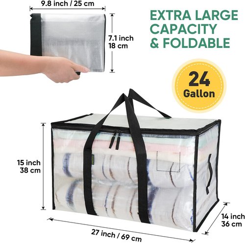 BALEINE 6-Pack Heavy-Duty Moving Bags - Oversized Storage Totes with Reinforced Handles (Clear)