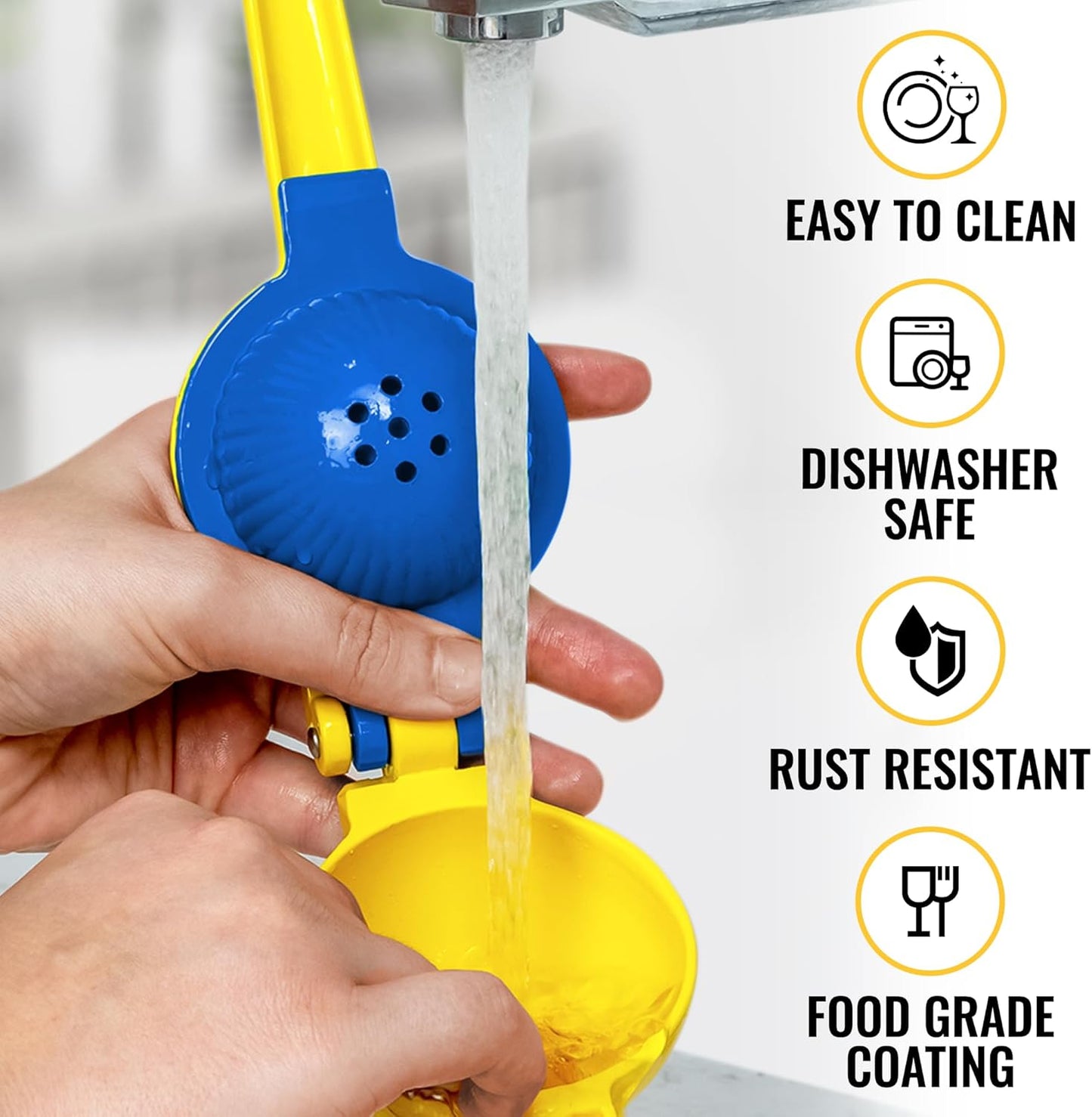 Zulay 2-In-1 Lemon Squeezer - Sturdy Manual Juicer for Maximum Juice Extraction | Easy to Clean - Gold/Blue